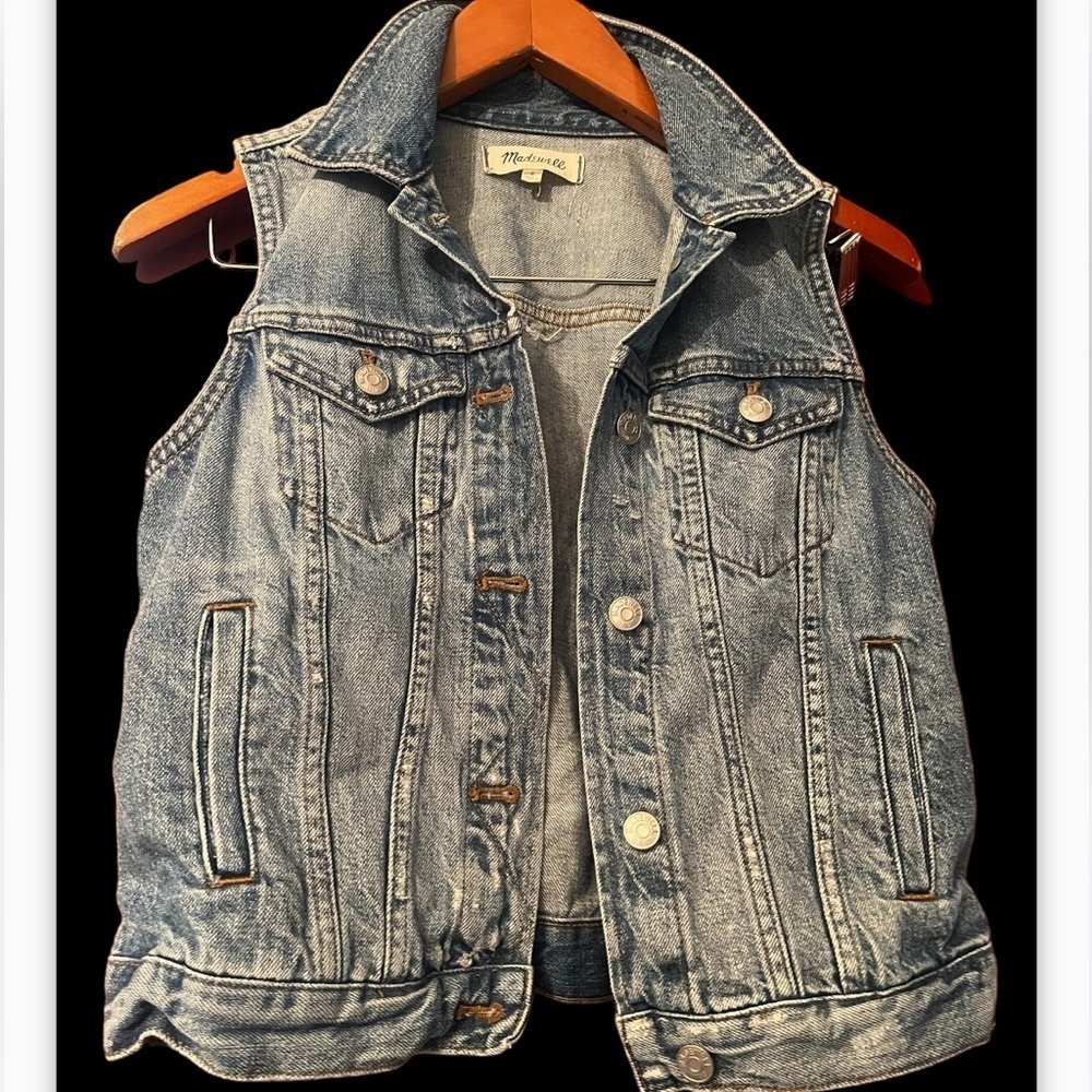 Madewell Vest The Jean Denim Medium Wash Blue Button Front Sz Small Women - Picture 3 of 6
